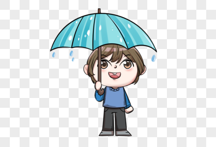 雨水节气打伞的卡通男孩形象图片