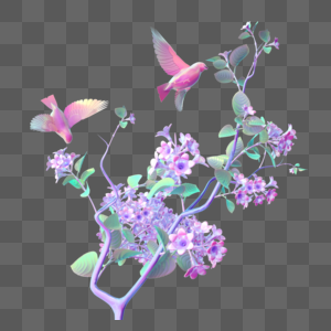 酸性蒸汽波惊蛰植物装饰开花飞鸟开花图片