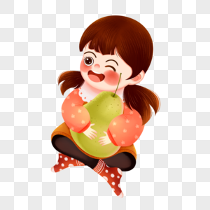 女生水果抱着鸭梨的女孩素材