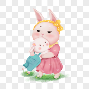 兔子妈妈抱着小兔子图片