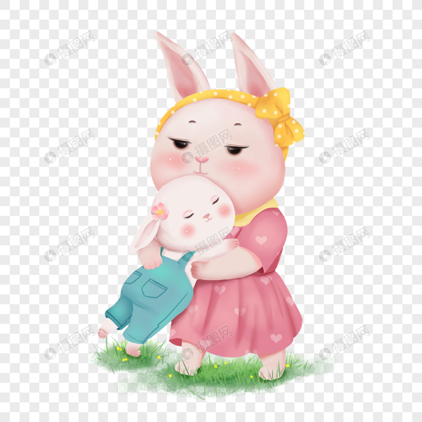 兔子妈妈抱着小兔子图片