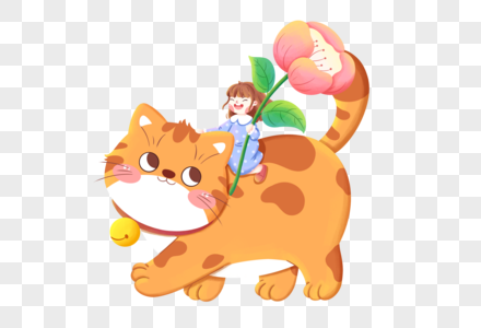 骑着猫的女孩图片素材
