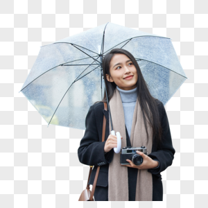 女性雨天散步高清图片