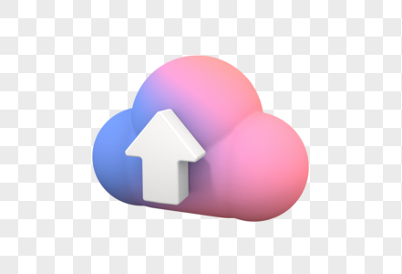 创意C4D立体彩色渐变云上传图标图片