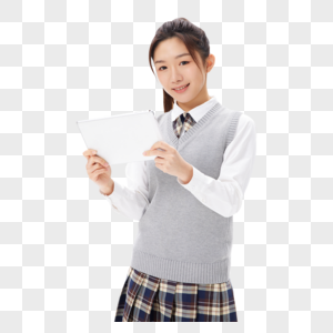 青春美女学生拿平板电脑图片
