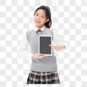 青春美女学生展示平板电脑图片