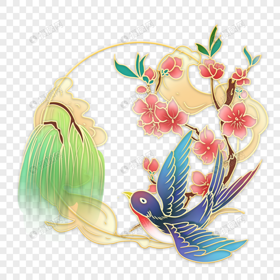 节气春分国潮金边燕子桃花标题框图片