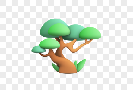 C4D黏土风可爱树木立体模型图片