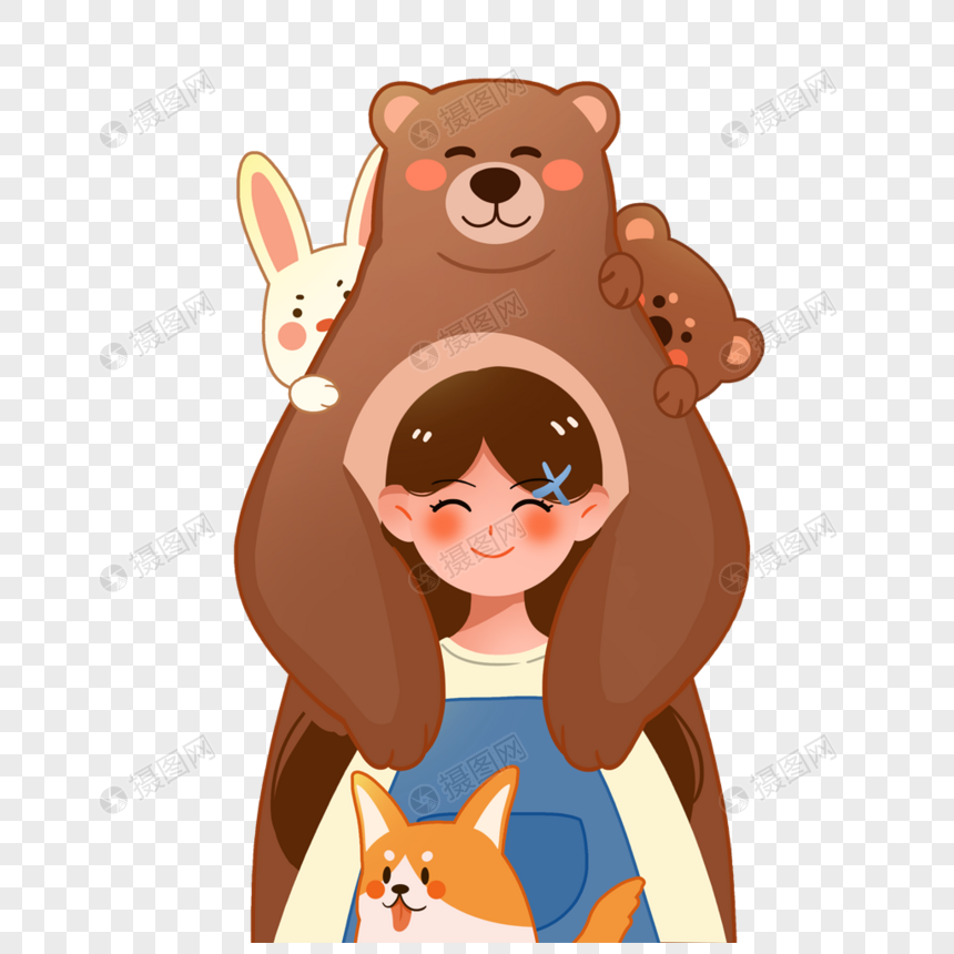 熊抱着女孩图片