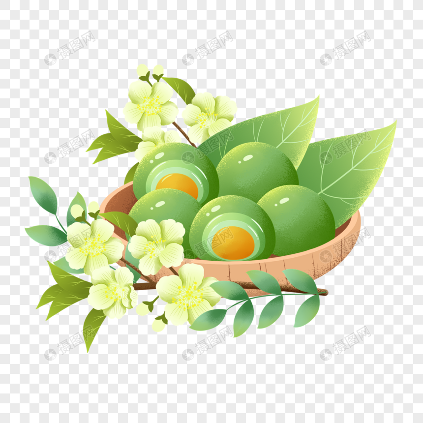 小清新二十四节气清明时节青团梨花元素元素素材下载 正版素材 摄图网