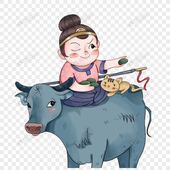 牛背上吃青团的女人图片