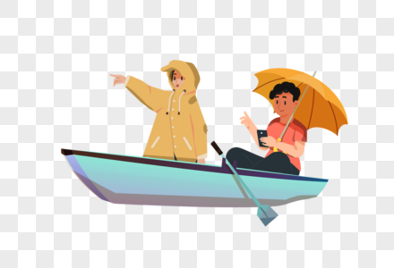 划船游湖的情侣图片