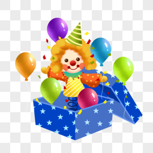 欢乐愚人节整蛊盒子弹簧小丑与气球插画元素图片