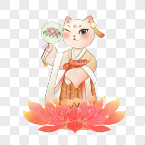 荷花上的猫咪图片素材