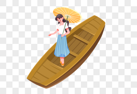 撑船出游的女孩图片