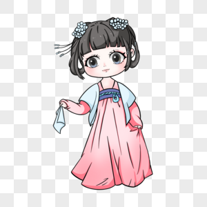 卡通q版上巳节汉服女孩图片素材