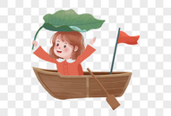 女孩雨天划船图片
