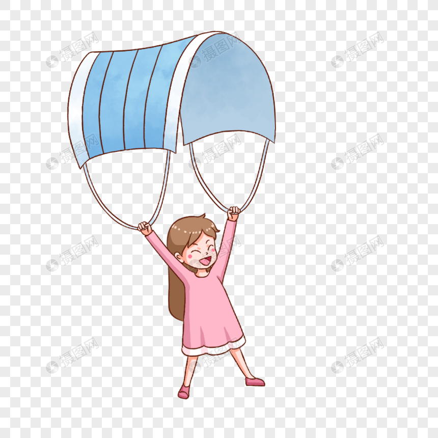 拉着口罩降落伞的女孩