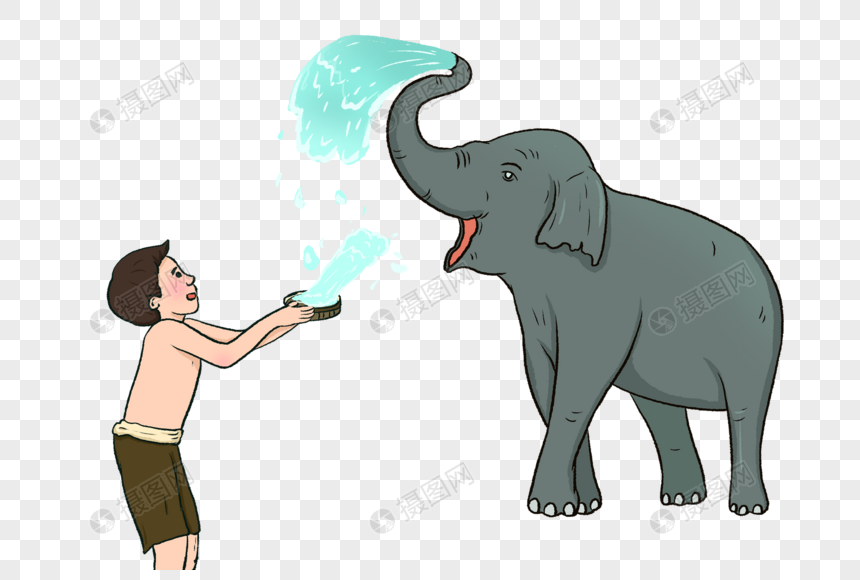 男孩和大象一起过泼水节图片