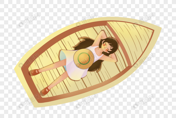 躺在船上睡觉的女孩图片