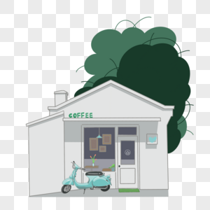 手绘小清新咖啡店插画图片