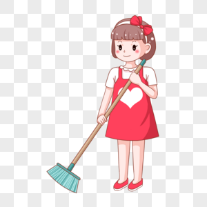 暑期搞活动扫地的女孩素材
