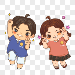 元素  |国际微笑日微笑的男孩女孩插画  |可爱笑脸漫画聊天照片