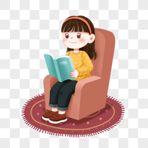 世界阅读日沙发上看书的小女孩卡通人物元素图片