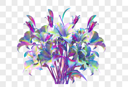酸性蒸汽波装饰植物花百合花束模型免扣素材图片