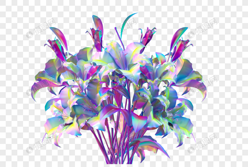 酸性蒸汽波装饰植物花百合花束模型免扣素材图片
