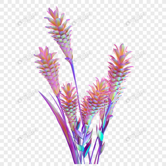 酸性蒸汽波装饰植物花花束模型免扣素材图片