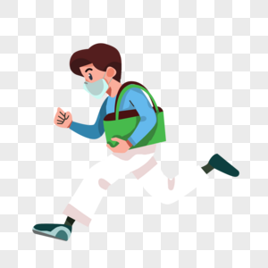 抱着菜篮子奔跑的男孩图片素材