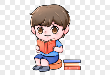 世界阅读日读书的小男孩卡通人物形象高清图片