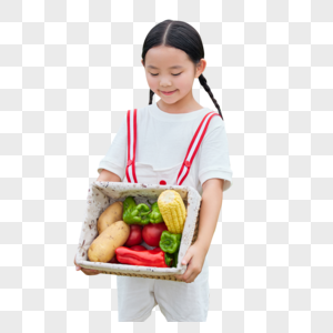 在蔬菜大棚里抱着蔬菜的小女孩高清图片