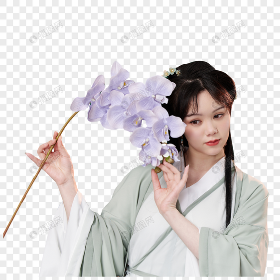 古风汉服美女手拿兰花图片