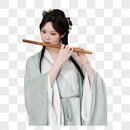 传统古典美女吹竹笛图片