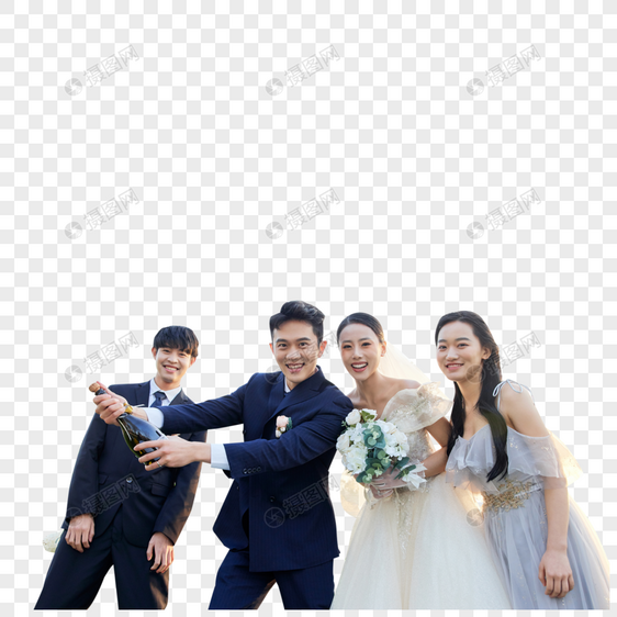 举行婚礼的新人夫妇开香槟庆祝图片