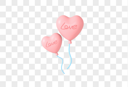 创意C4D粉蓝爱情元素爱心气球3D立体图标模型图片