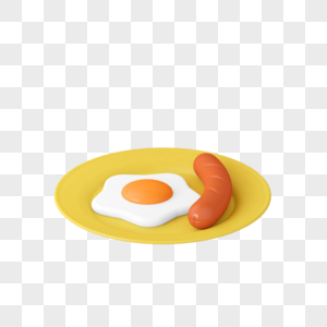 黄色C4D立体煎蛋和烤肠图片