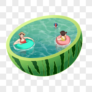 西瓜中游泳的孩子图片