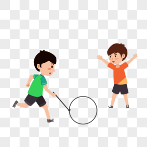 儿童节孩子滚铁环卡通元素图片素材