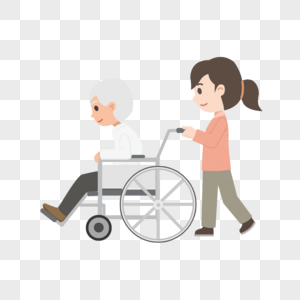 助残日帮助老人推轮椅卡通元素图片