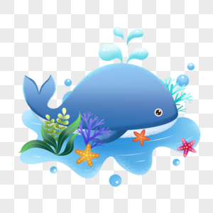 世界海洋日鲸鱼海藻海星插画元素图片