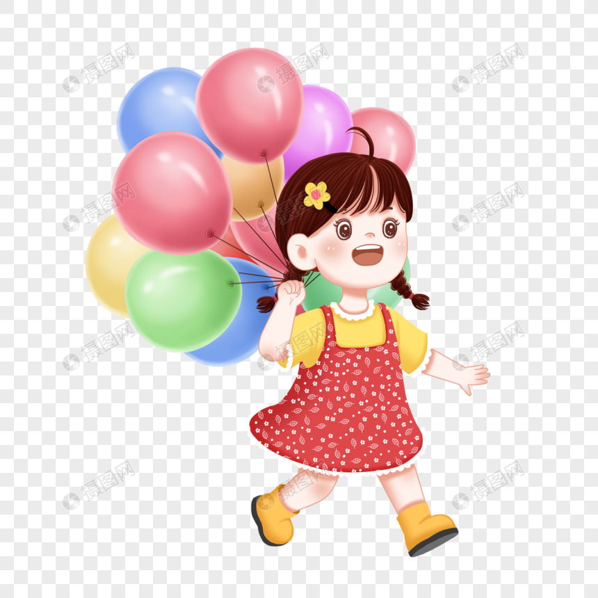 儿童节拿着气球的小女孩卡通人物图片