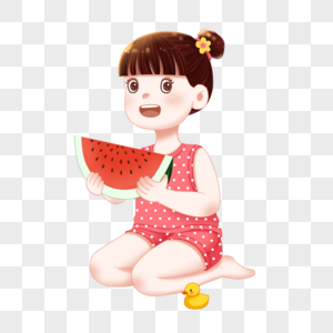 坐着吃瓜的女孩高清图片