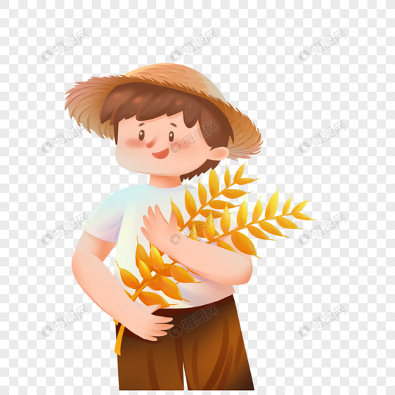 抱着麦穗的农民图片