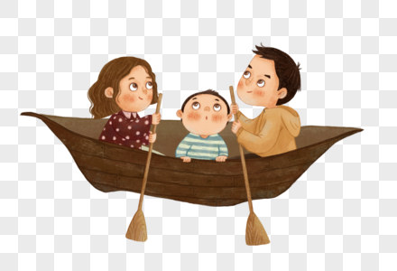 一家人划船图片