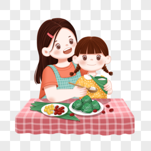 端午节包粽子的母女图片