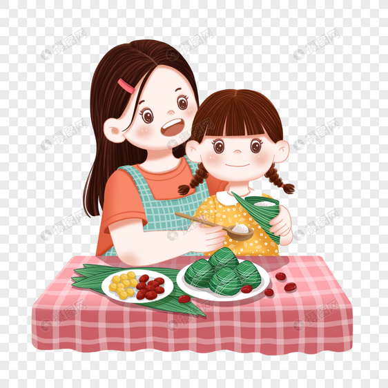 端午节包粽子的母女图片