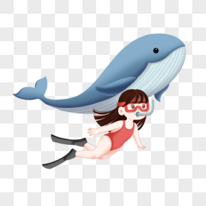 世界海洋日女孩和鲸鱼高清图片